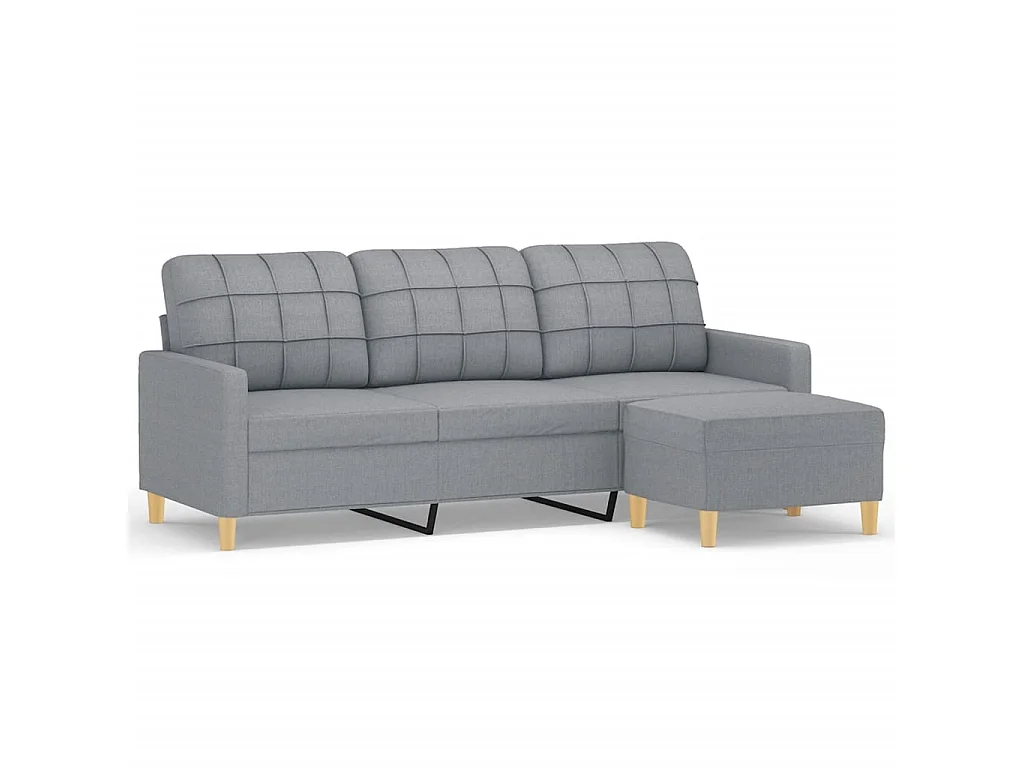 Divano 3 posti con poggiapiedi Grigio chiaro 180 cm Tessuto