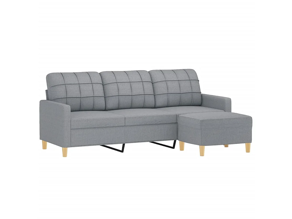 Divano 3 posti con poggiapiedi Grigio chiaro 180 cm Tessuto