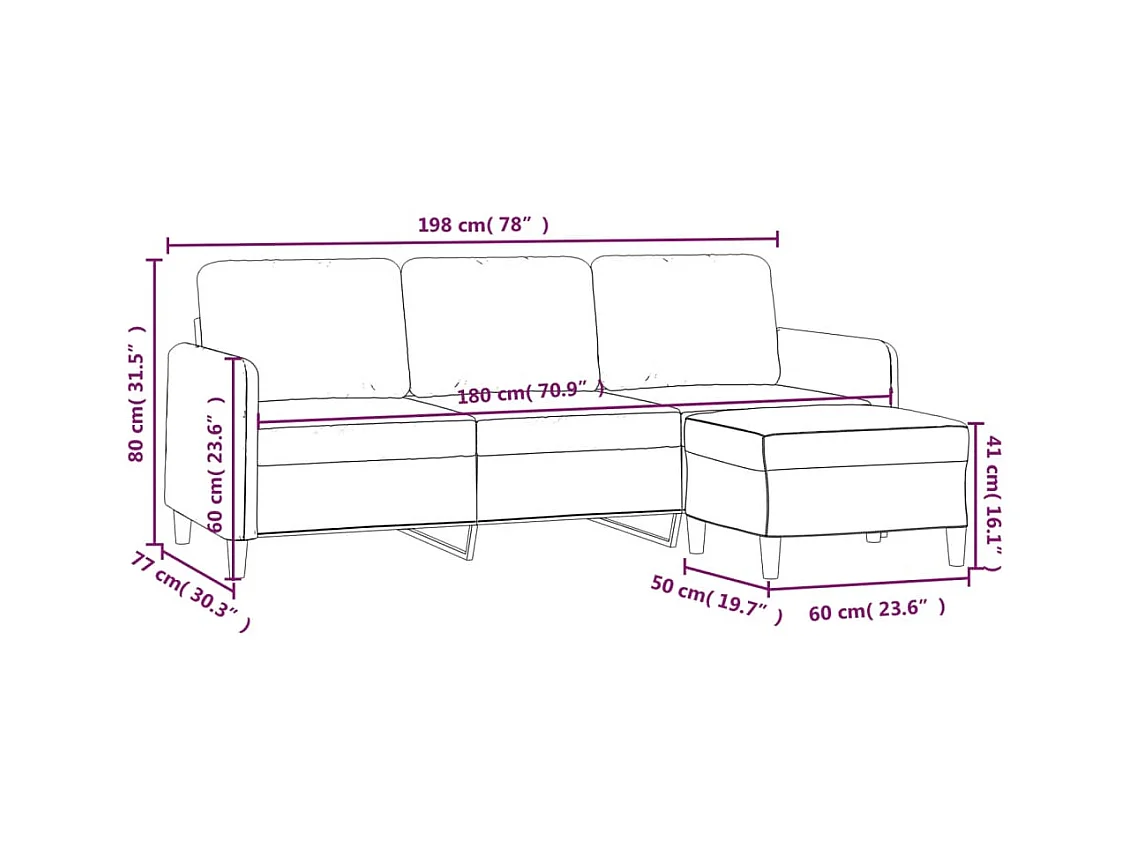 3-Sitzer-Sofa mit Fußhocker Taupe 180 cm Stoff