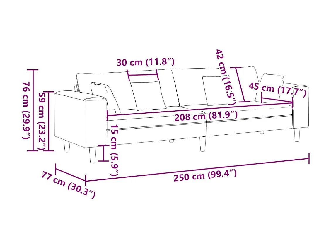 Sofa en tissu avec coussin Taupe 208 cm tissu