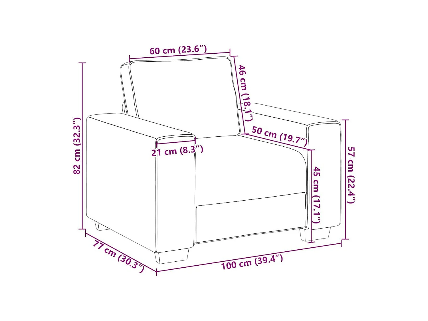Zwarte stoffen fauteuil 60 cm