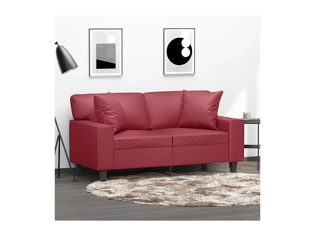 Divano 2 posti con cuscini bordeaux 120 cm in similpelle