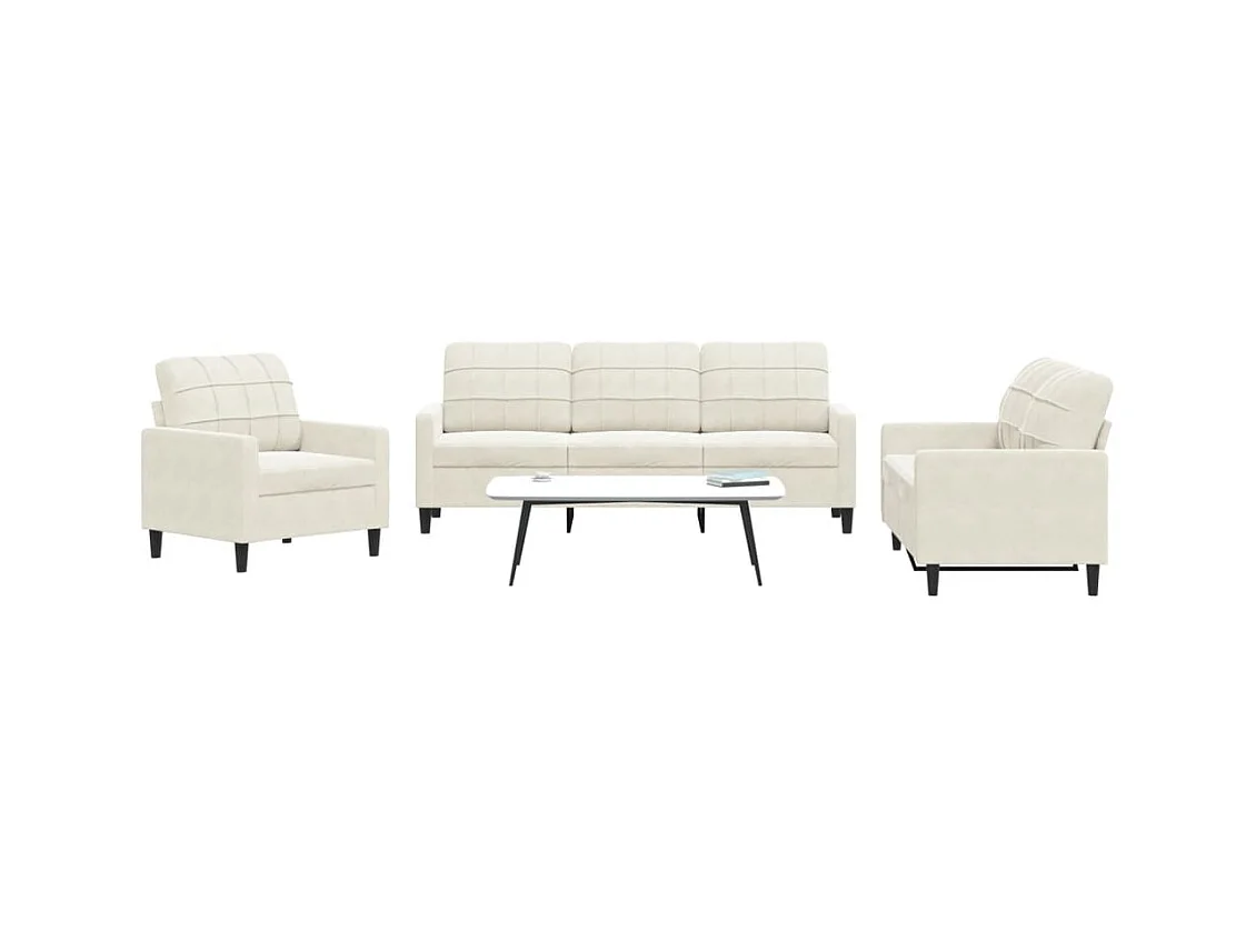 3-delige bankstel met crèmekleurige fluwelen kussens