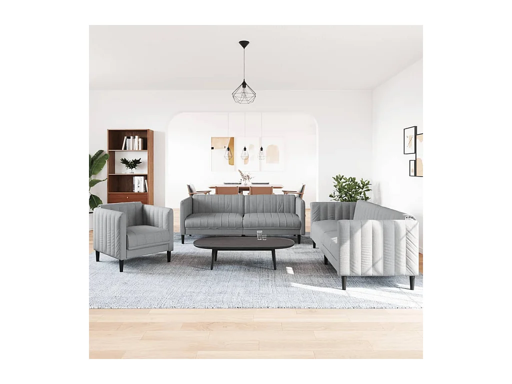Conjunto de sofá de 3 piezas de tela gris claro