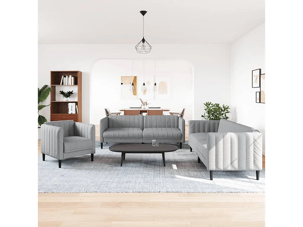 Conjunto de sofá de 3 piezas de tela gris claro