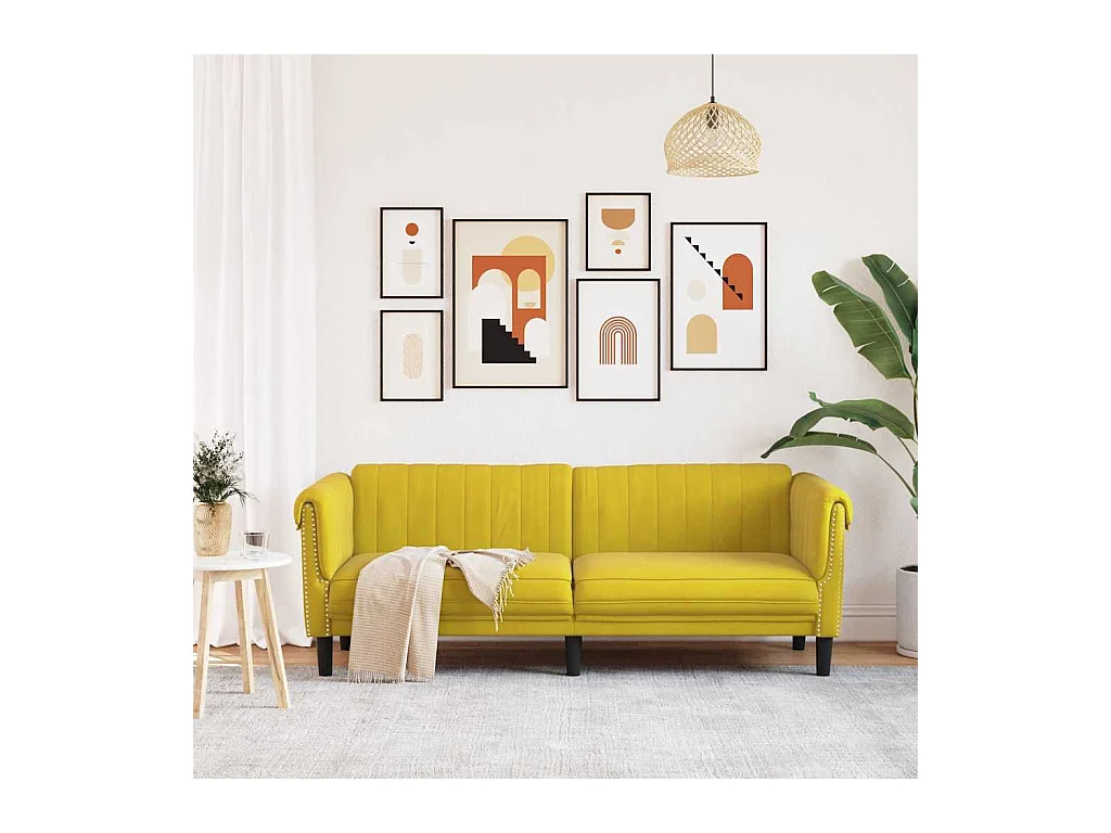 Divano a 3 posti in velluto giallo