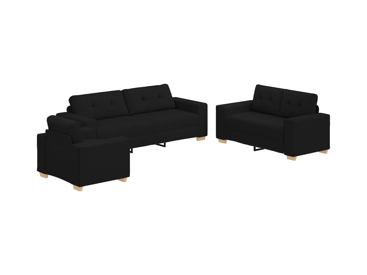 Set divano con cuscino 3 pezzi in tessuto nero