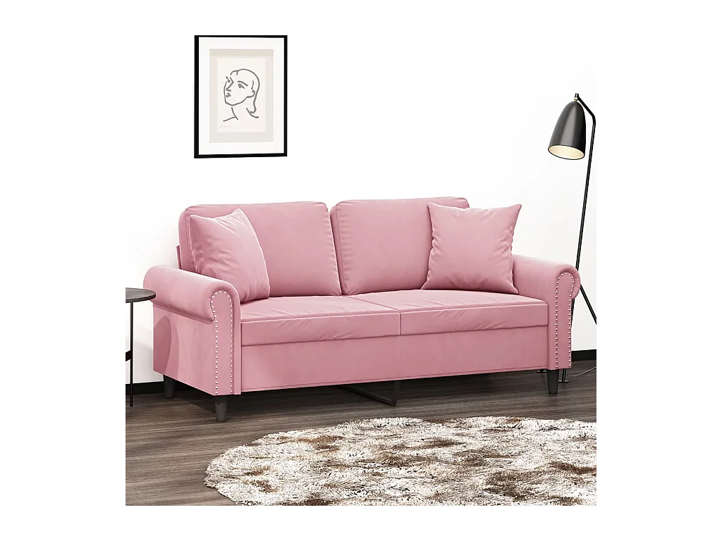 Divano 2 posti con cuscini decorativi rosa 140 cm in velluto