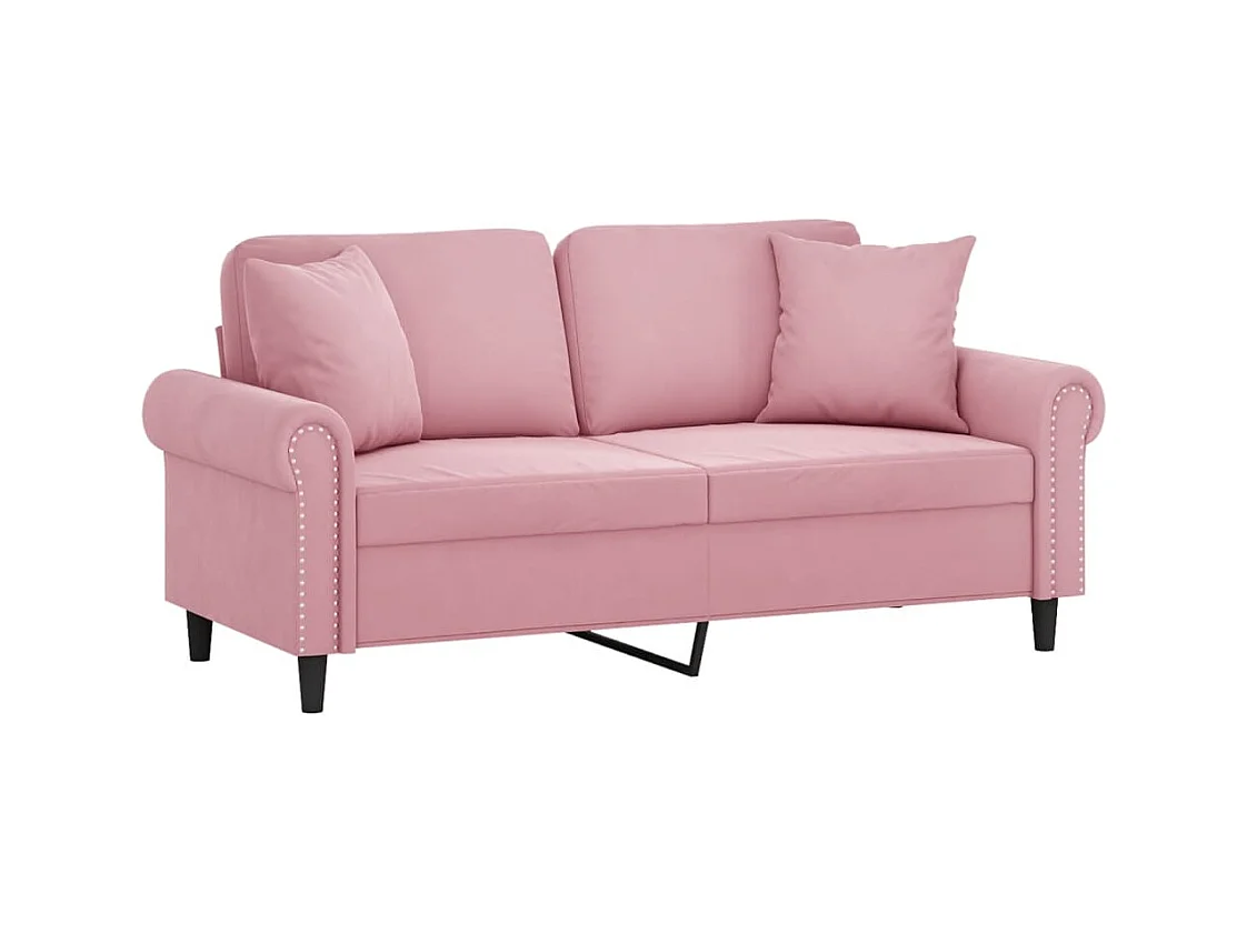 Divano 2 posti con cuscini decorativi rosa 140 cm in velluto
