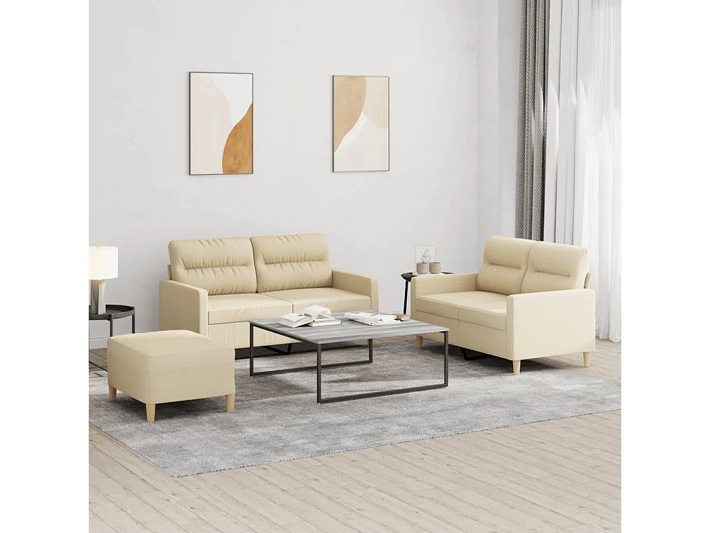 Ensemble de canapés 3 pcs avec coussins Crème Tissu