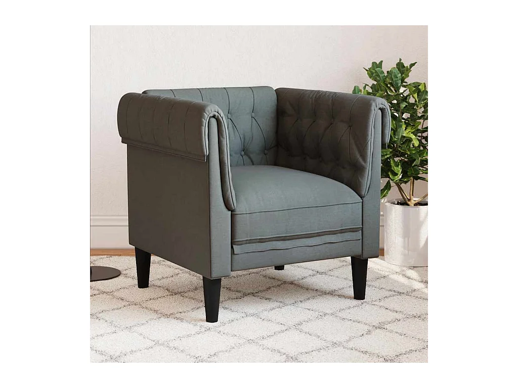 Donkergrijze stoffen Chesterfield fauteuil
