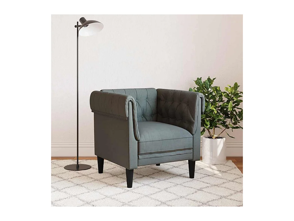 Donkergrijze stoffen Chesterfield fauteuil