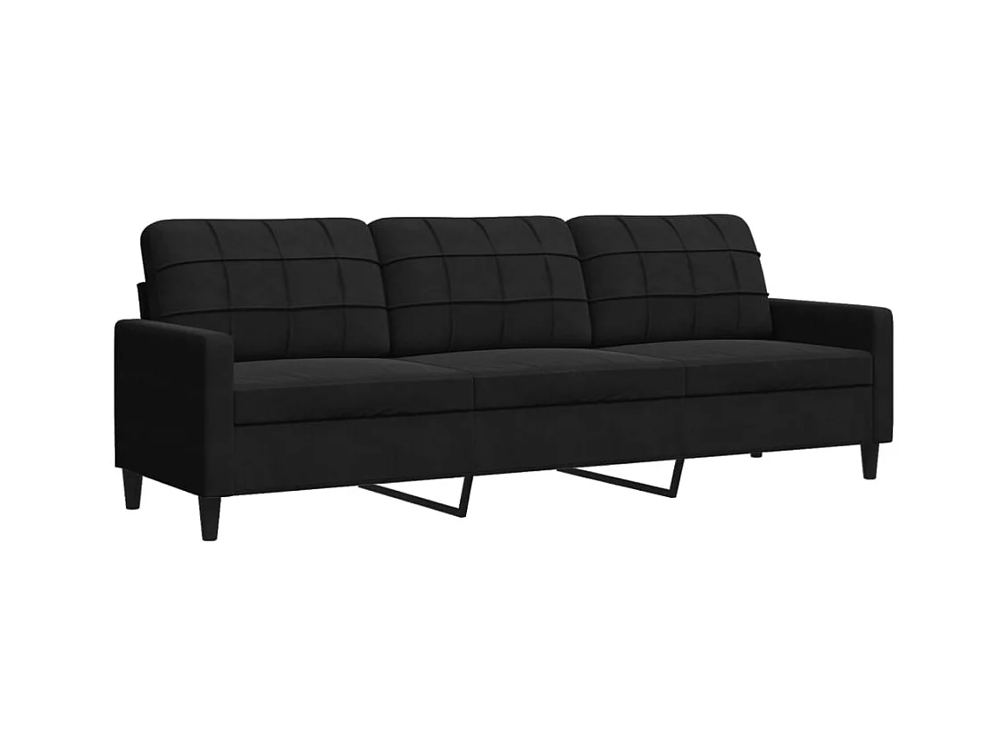 Conjunto de sofá de 3 piezas con cojines y almohadones de terciopelo negro