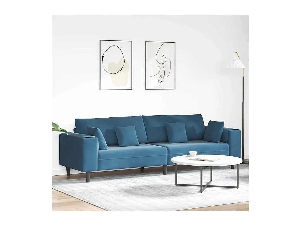 Samtsofa mit Kissen Blau 208 cm Samt
