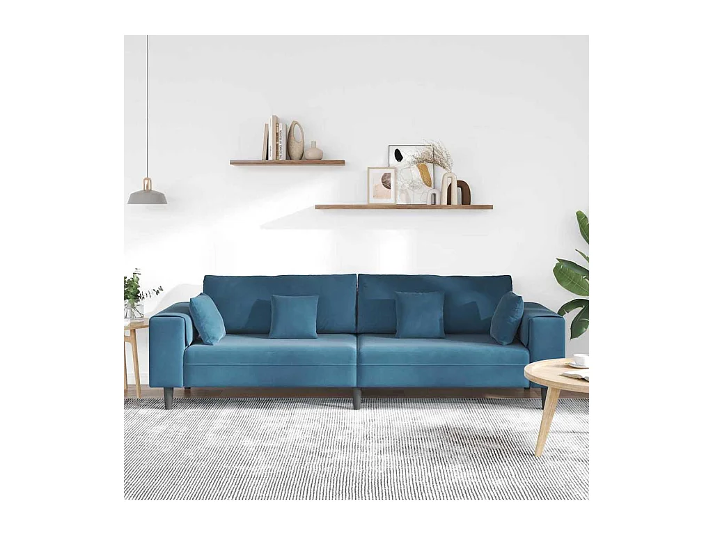 Samtsofa mit Kissen Blau 208 cm Samt