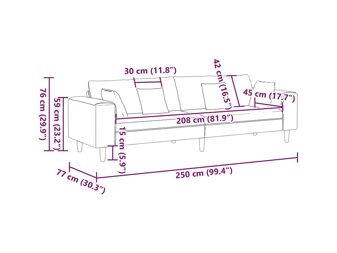 Samtsofa mit Kissen Blau 208 cm Samt