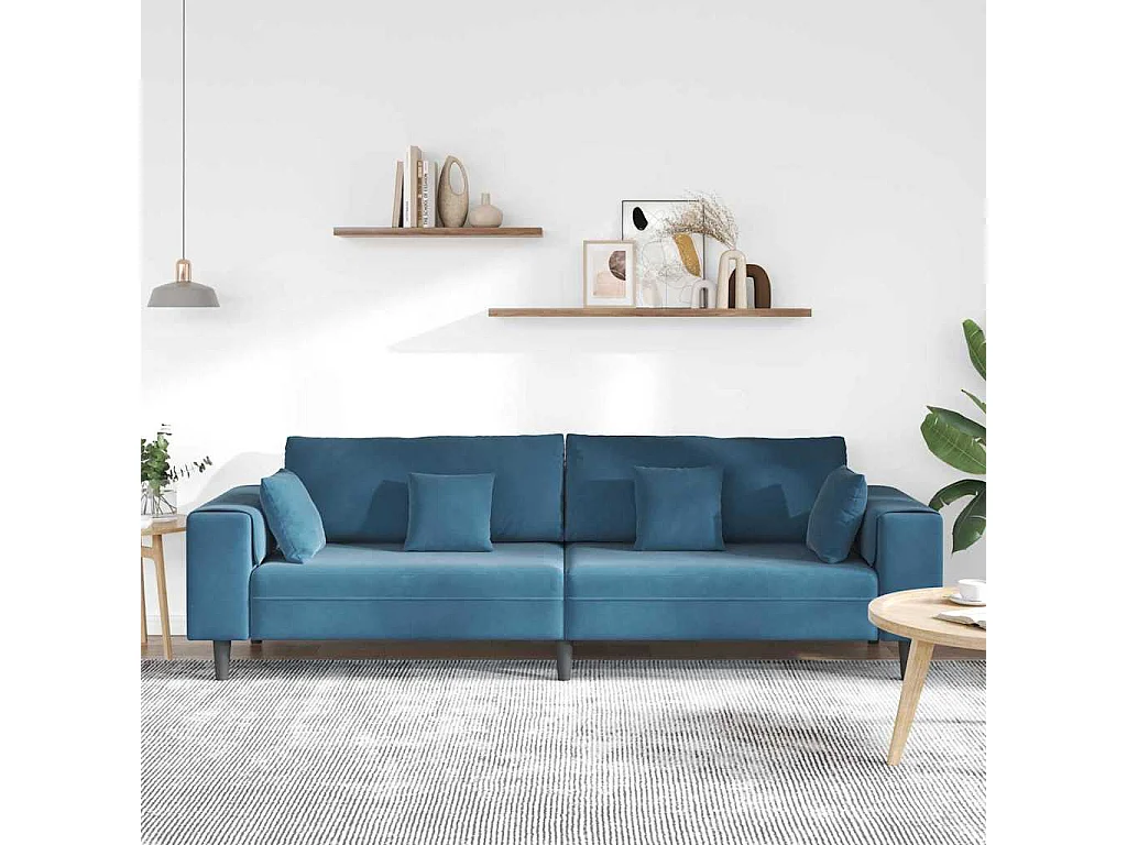 Canapé en velours avec coussin Bleu 208 cm Velours