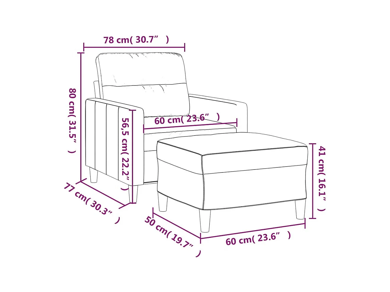 Fauteuil avec repose-pied Taupe 60 cm Tissu