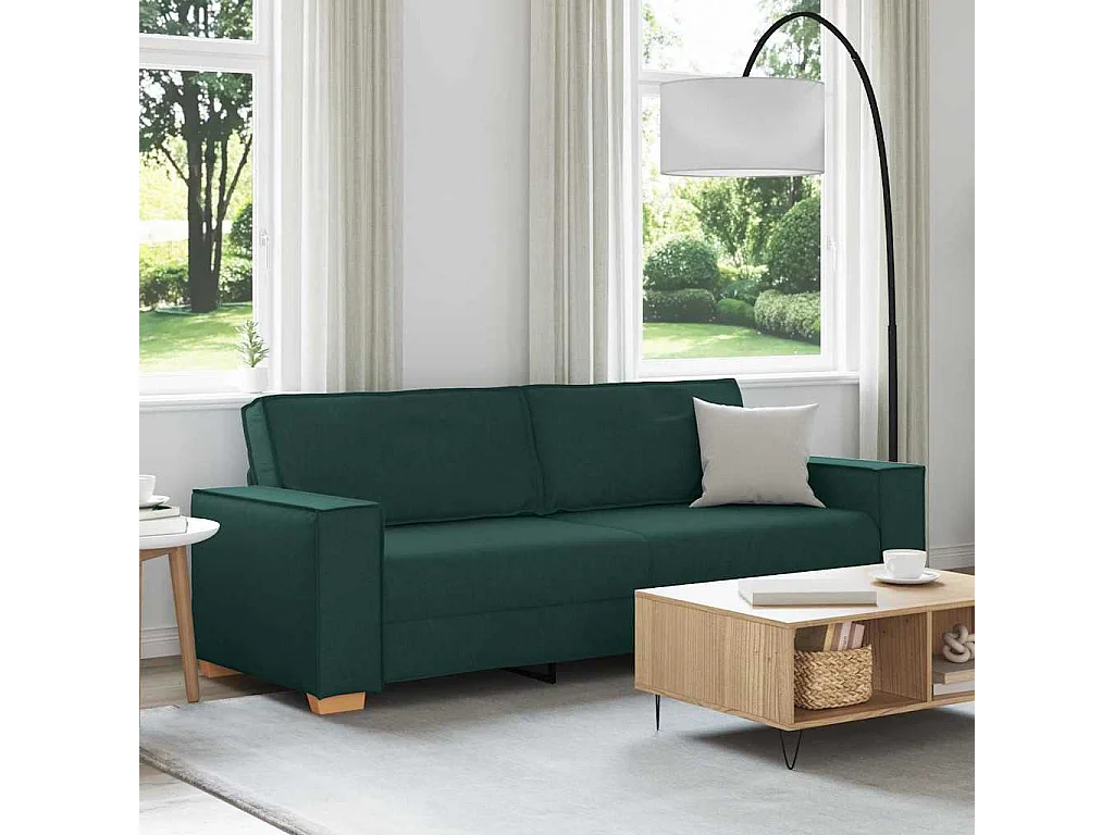 Sofa 3 places avec coussin Vert foncé 220 x 78 x 84 cm tissu