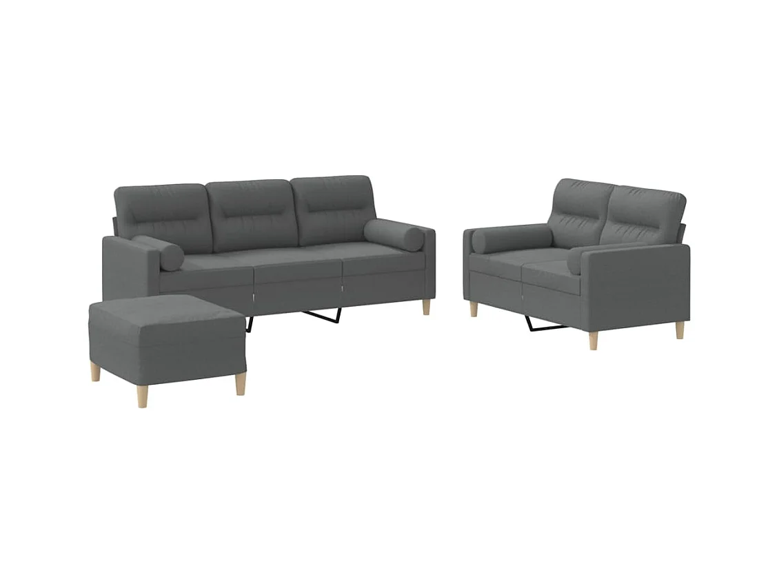 Set di divani da 3 pezzi con cuscini in tessuto grigio scuro