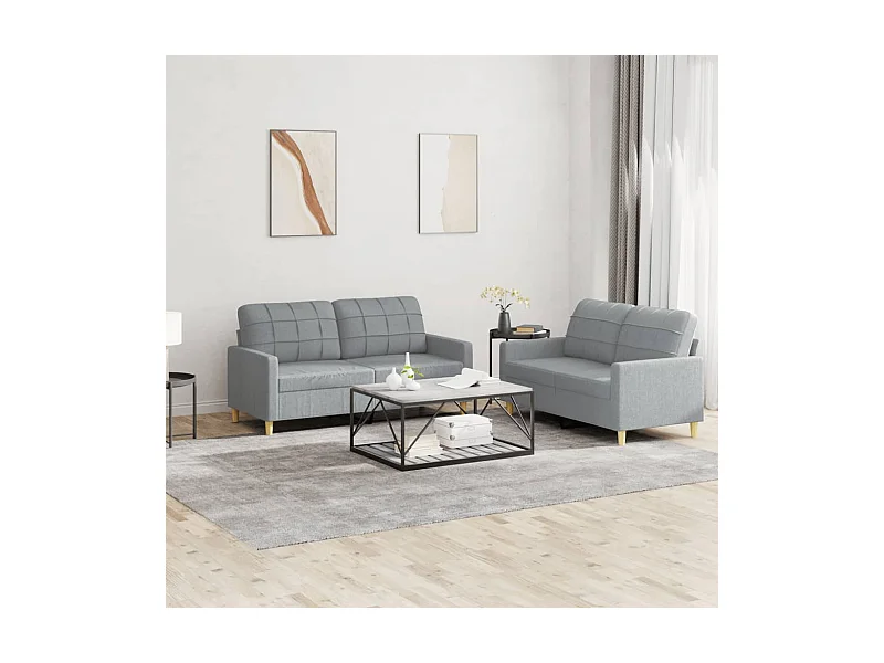 Ensemble de canapés 2 pcs avec coussins Gris clair Tissu