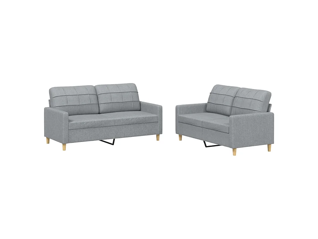 Ensemble de canapés 2 pcs avec coussins Gris clair Tissu