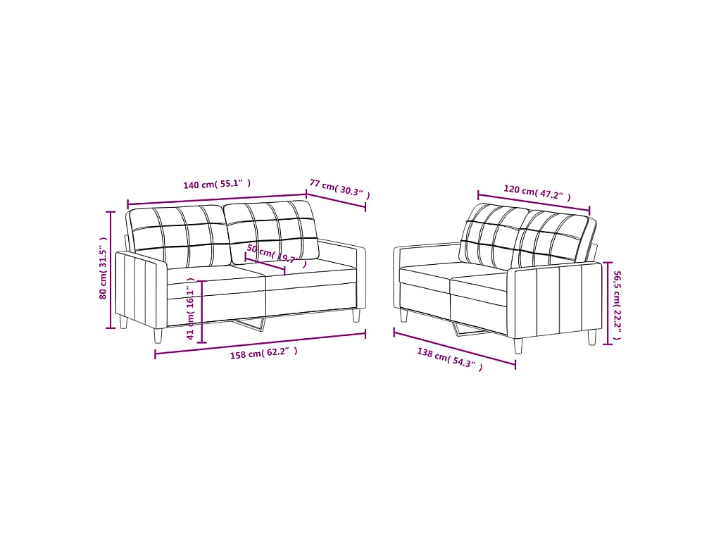 Ensemble de canapés 2 pcs avec coussins Gris clair Tissu