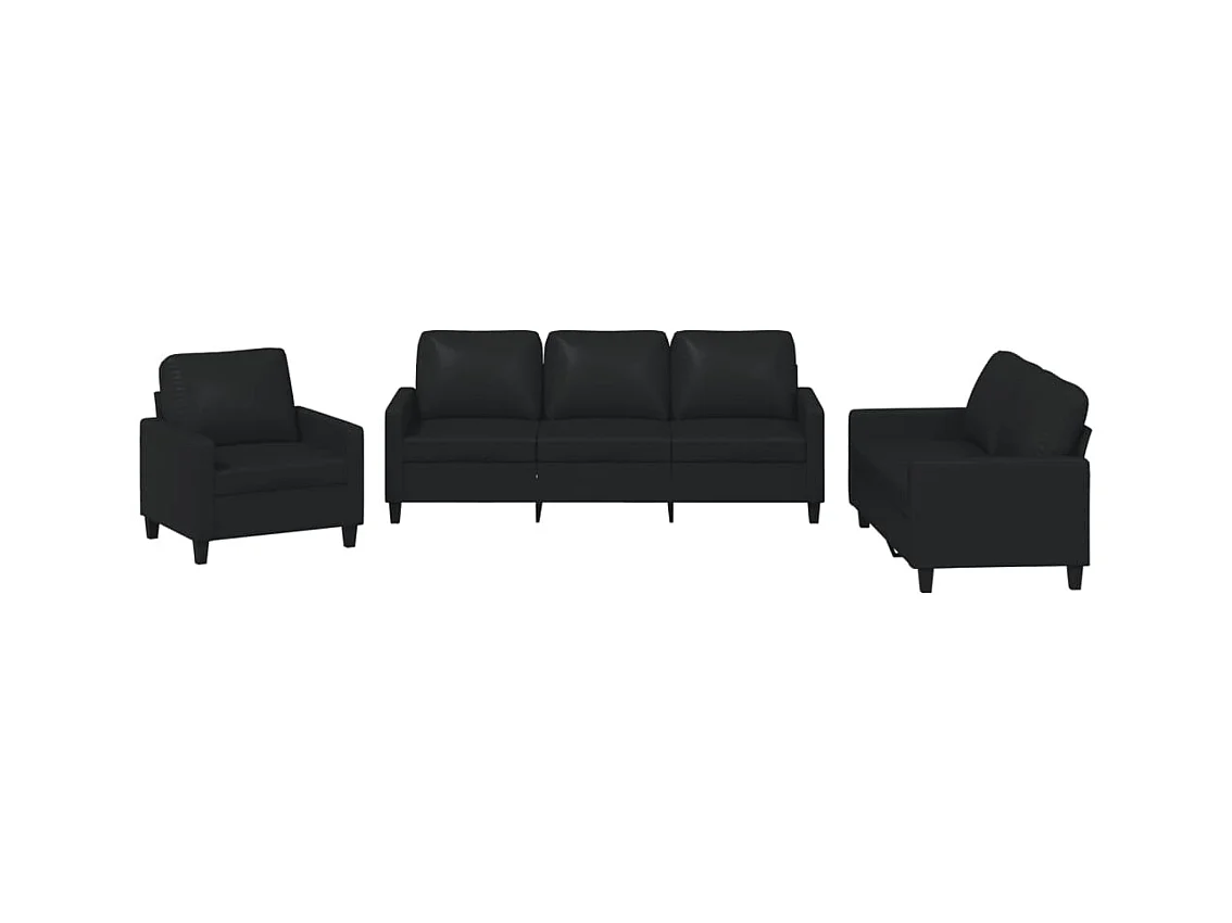 Conjunto de sofá de 3 piezas con cojines de piel sintética negra