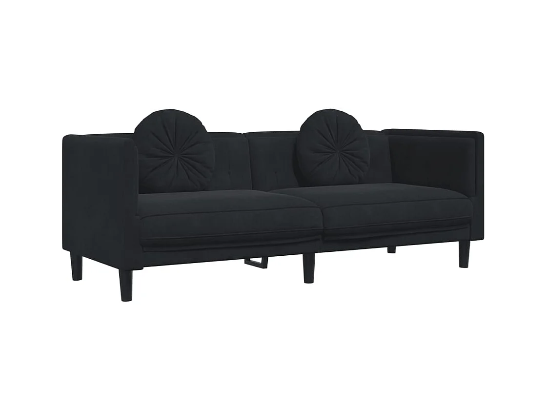 Conjunto de sofá de 2 piezas con cojines de terciopelo negro