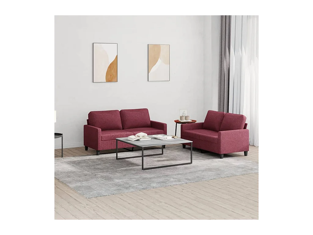 Set di divani 2 pezzi con cuscini in tessuto rosso bordeaux