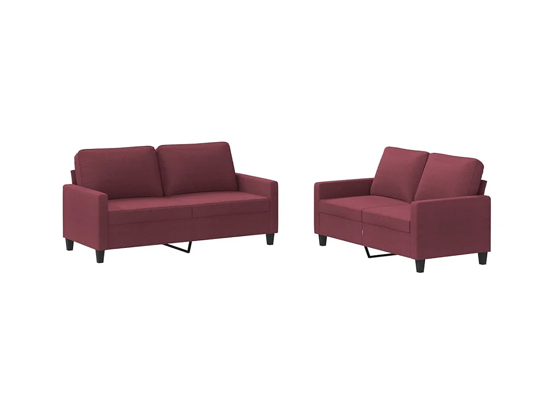 Set di divani 2 pezzi con cuscini in tessuto rosso bordeaux