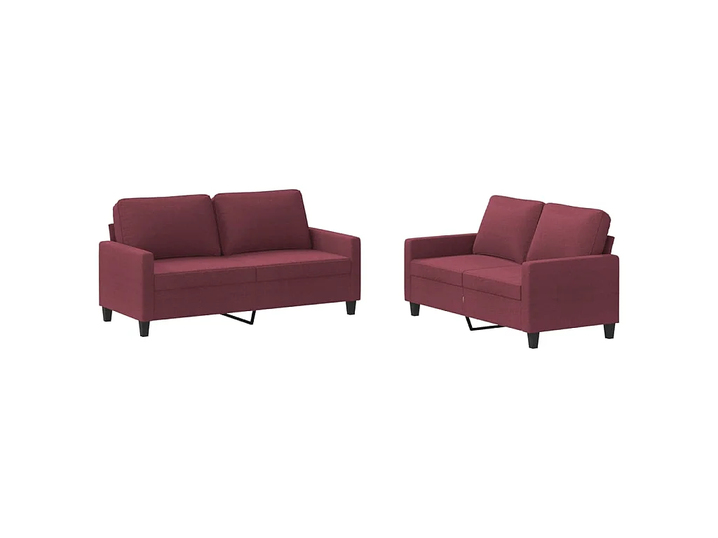 Conjunto de sofá de 2 piezas con cojines de tela color rojo burdeos
