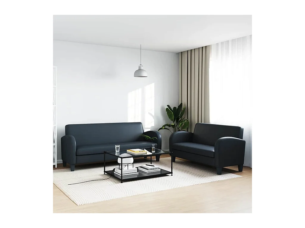 Conjunto de sofá de 2 piezas en piel sintética negra