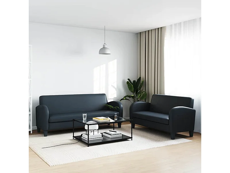 Conjunto de sofá de 2 piezas en piel sintética negra