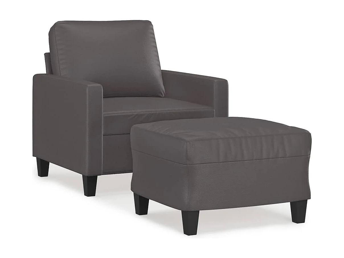 Sillón con reposapiés Gris 60 cm Piel sintética