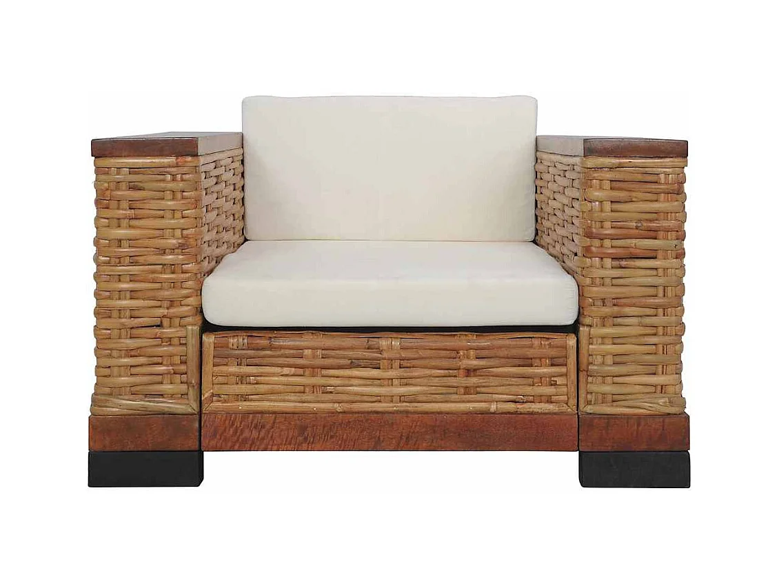 2-delige bankstel met bruine kussens van natuurlijk rotan