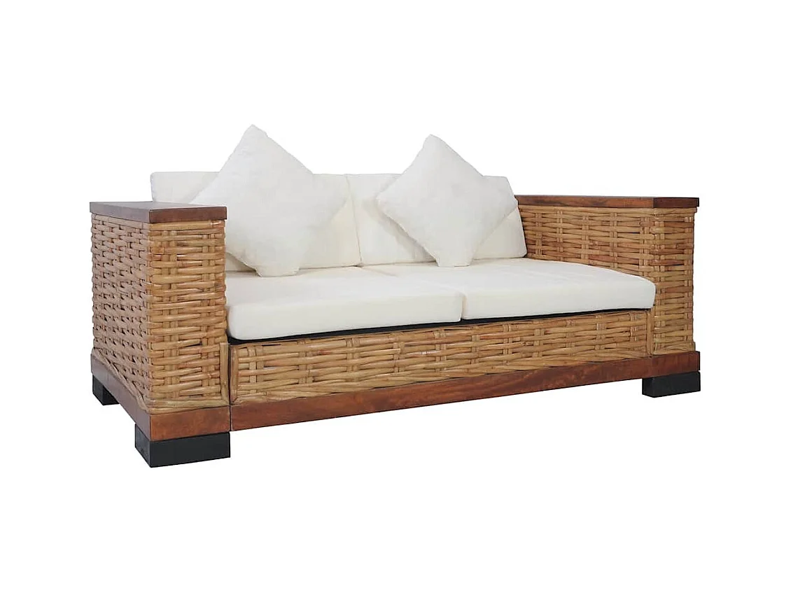 2-delige bankstel met bruine kussens van natuurlijk rotan