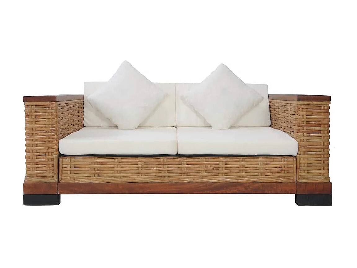 Conjunto de sofá de 2 piezas con cojines marrones de ratán natural