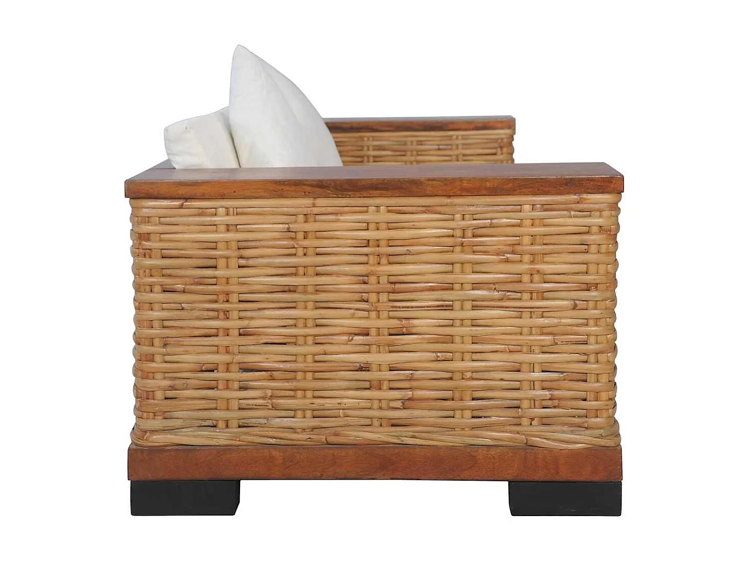 Conjunto de sofá de 2 piezas con cojines marrones de ratán natural