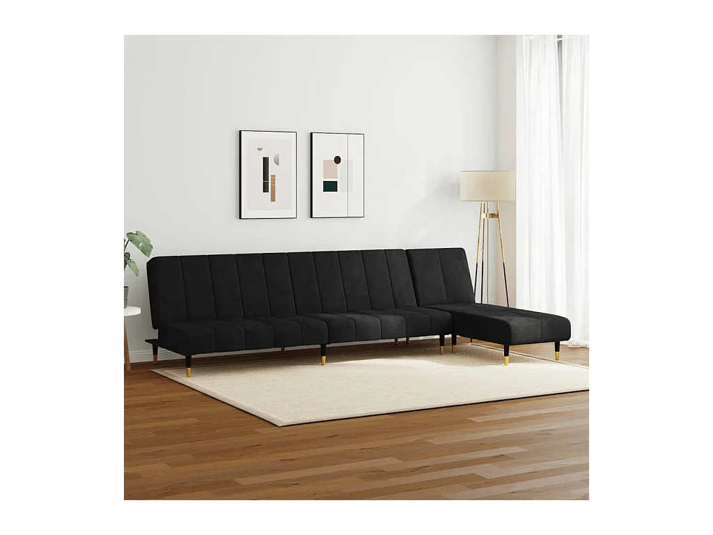 Set di divani in velluto nero da 2 pezzi