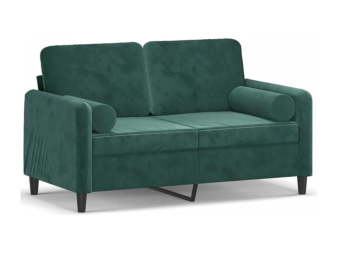 Sofá de 2 plazas con cojines verde oscuro de terciopelo de 120 cm.