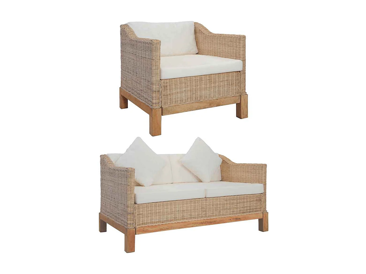 Conjunto de sofá de 2 piezas con cojines Ratán natural