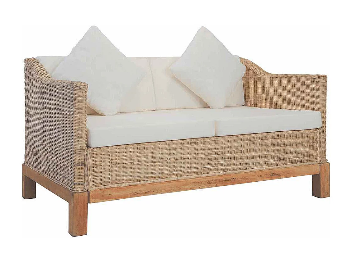 Conjunto de sofá de 2 piezas con cojines Ratán natural