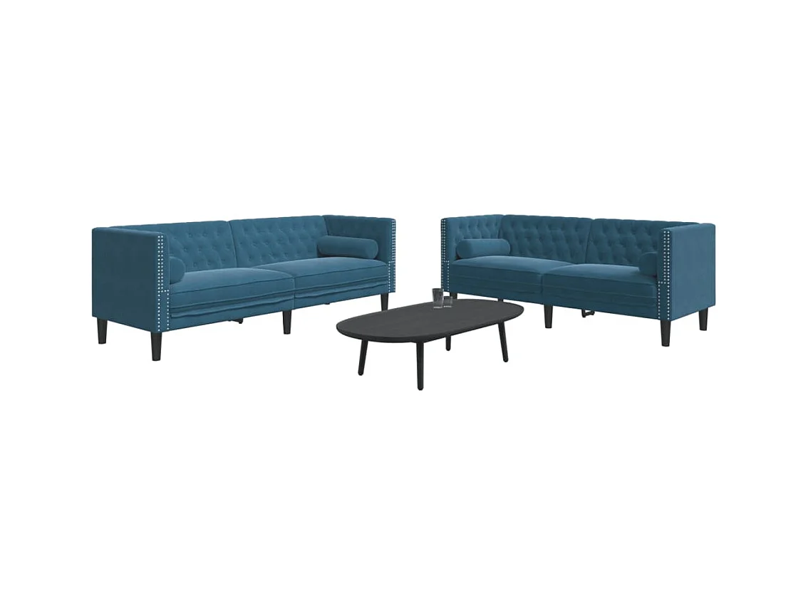 Ensemble de canapé Chesterfield et traversins 2pcs bleu velours