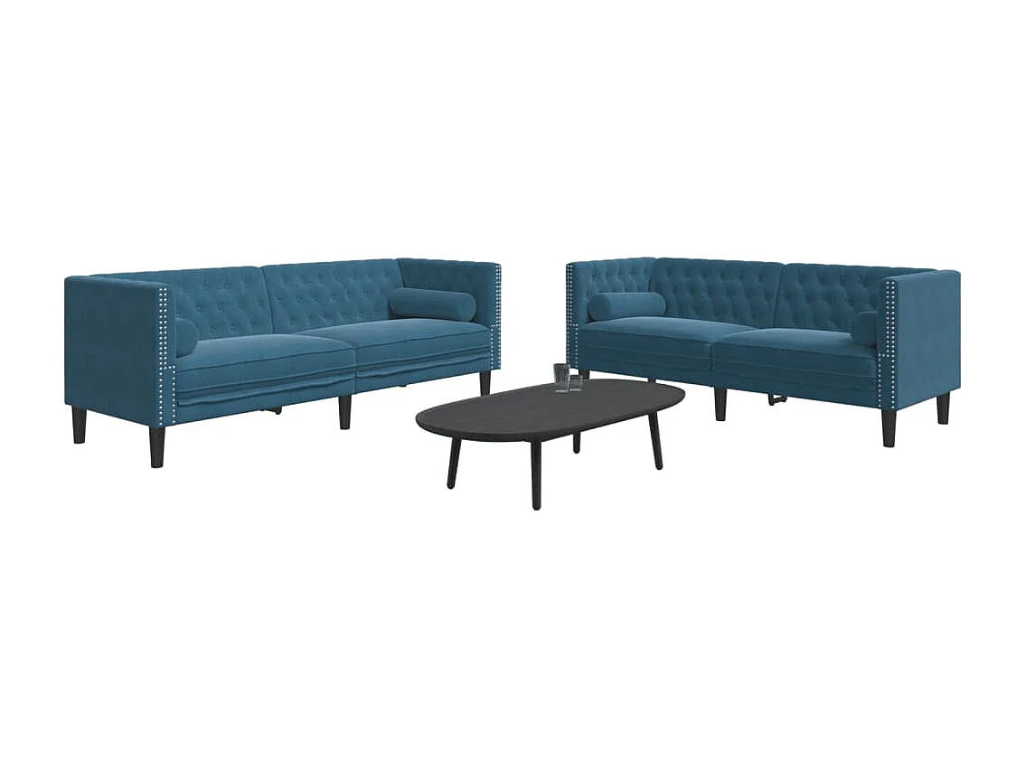 2-delige Chesterfield bankstel en kussens van blauw fluweel