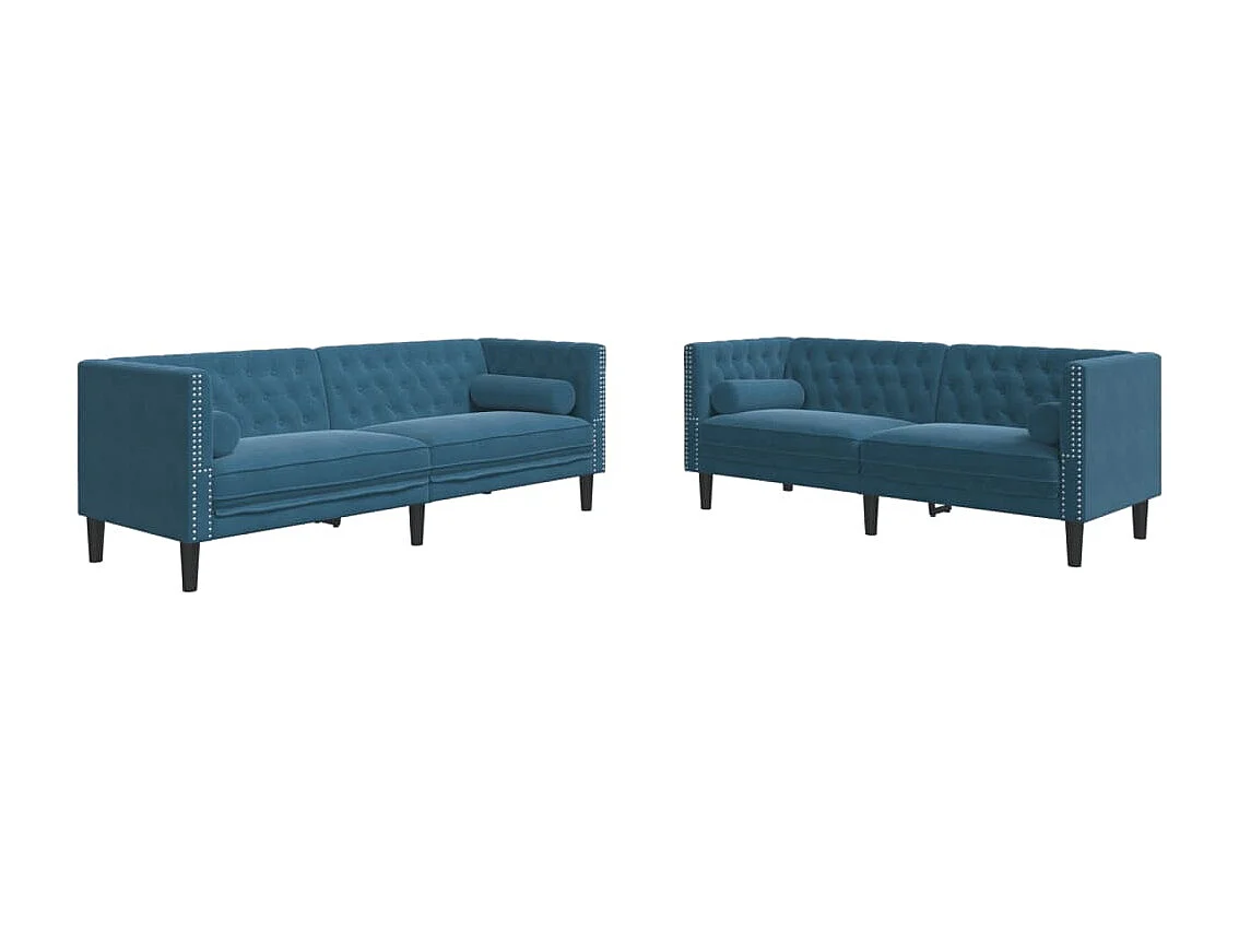 2-delige Chesterfield bankstel en kussens van blauw fluweel