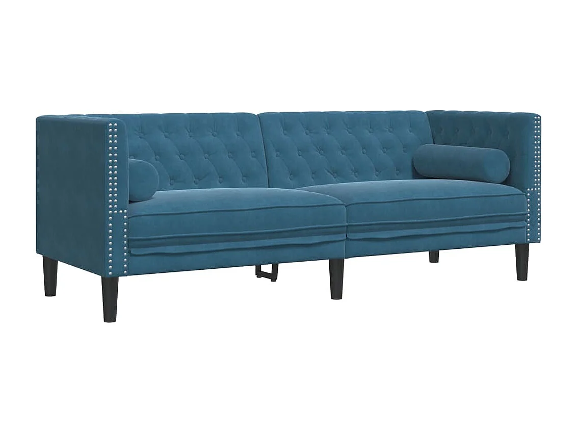2-delige Chesterfield bankstel en kussens van blauw fluweel