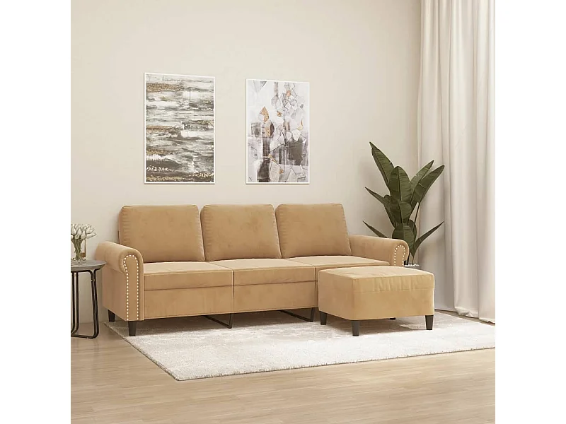 3-zitsbank met voetenbank Bruin 180 cm Fluweel