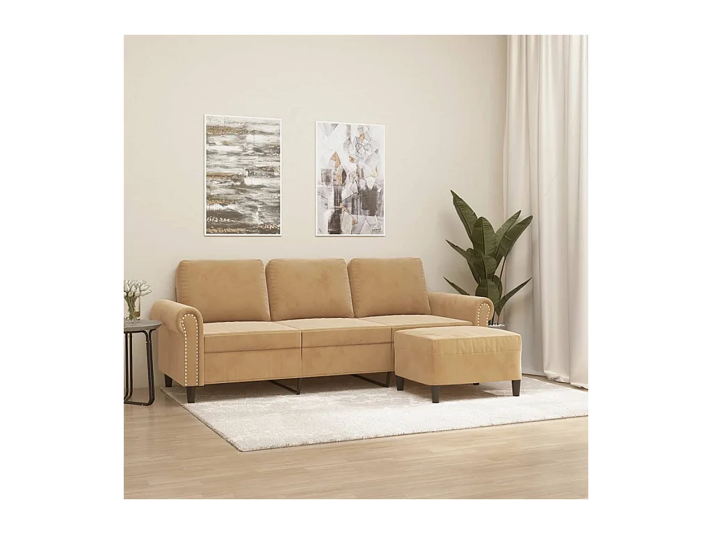 3-Sitzer-Sofa mit Fußhocker Braun 180 cm Samt