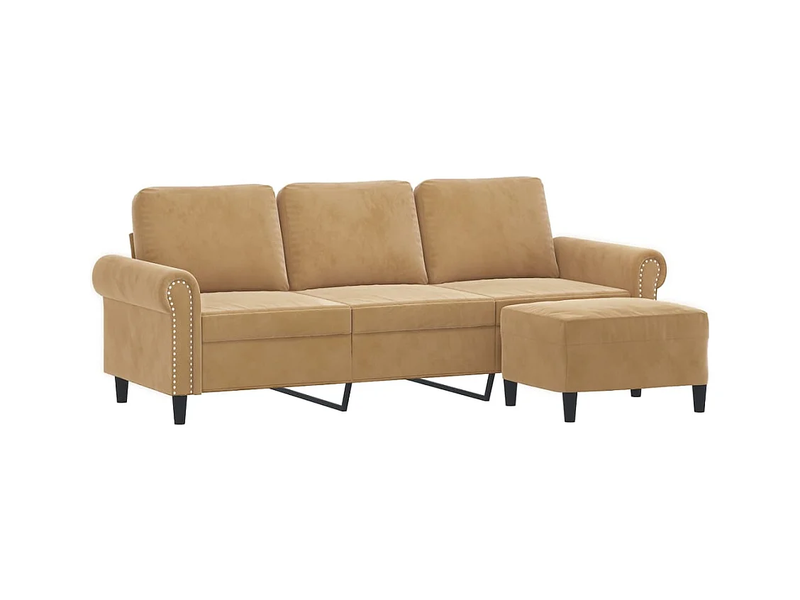 3-Sitzer-Sofa mit Fußhocker Braun 180 cm Samt